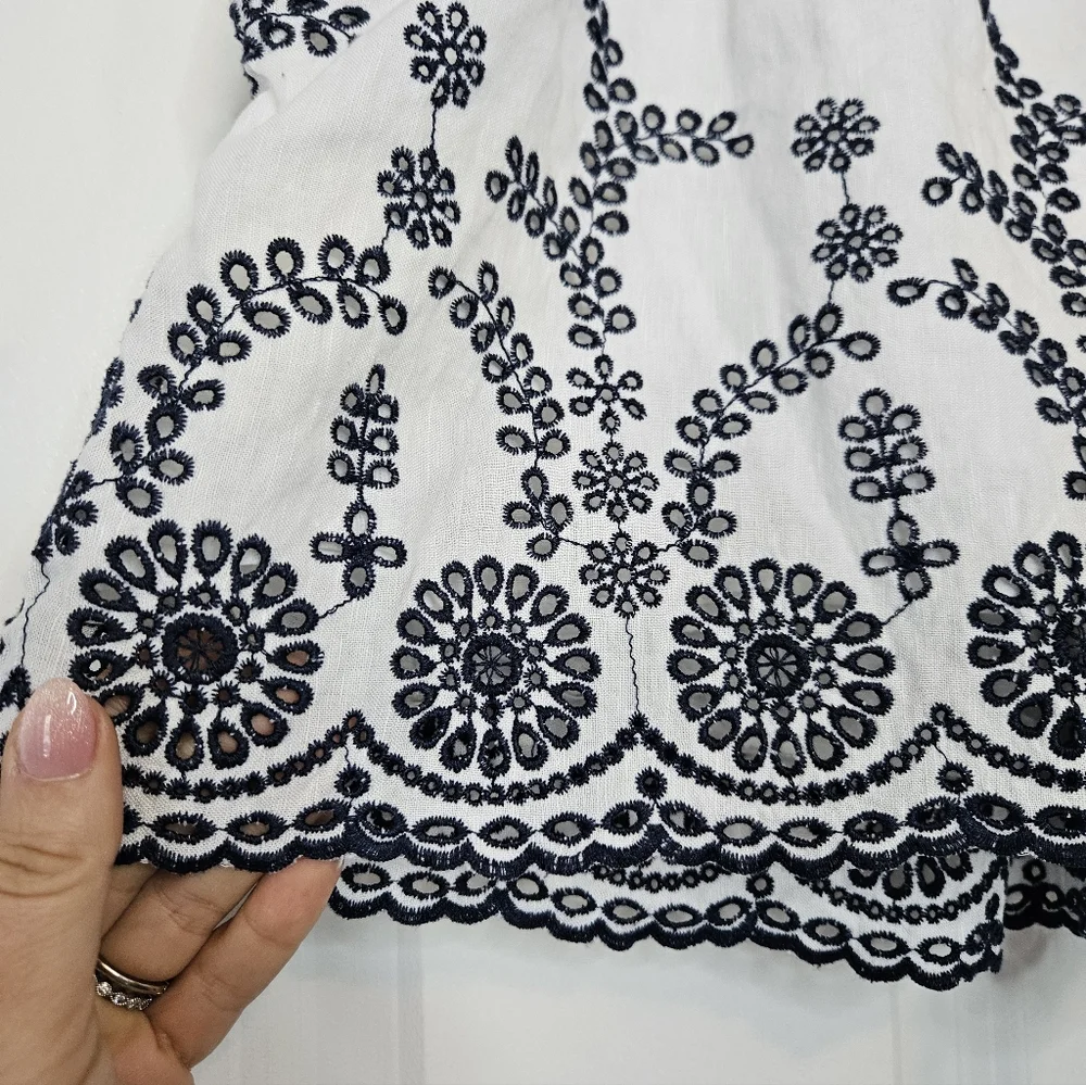 J.Crew Linen Blend White & Black Eyelet Embroidered Lined Shorts XL - Picture 5 of 9